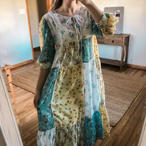 LoveShackFancy Bex Patchwork Floral Bohemian Cottage Core Cotton Maxi Dress M